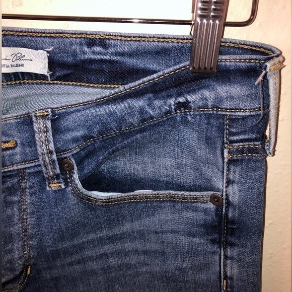 Banana Republic X Olivia Palermo Medium Wash Dark Rinse Crop Flare Leg Jeans - Picture 8 of 14